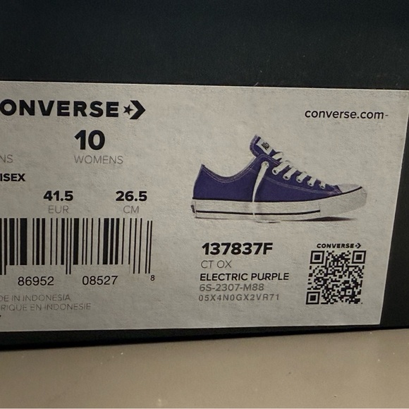New Unisex Converse All Star Ox Low Top Electric Purple 137837F Size Men 8/W 10 - Picture 10 of 10
